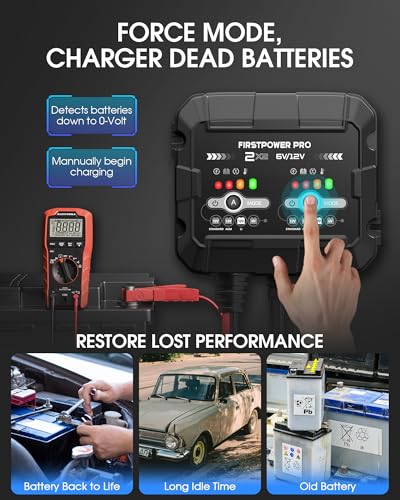 2-Bank, 4A (2A/Bank) Trickle Charger for Car Battery, 12V 6V Car Battery Charger, Automotive Battery Trickle Charger, Maintainer, for Motorcycle Lawn Mower AGM, Lithium Batteries