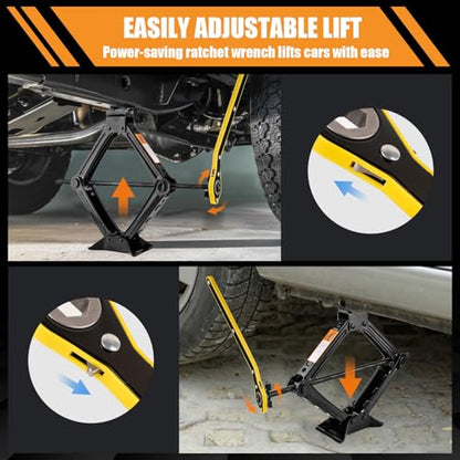 Beaiguna Portable Car Jack Kit, 2 Ton (4409 lbs) Scissor Jack for Car, Upgrade Emergency Spare Tire Changing Repair Kit, Scissor Jack Kit with Lug Wrench, Universal Vehicle Scissor Lift Jacks for SUV
