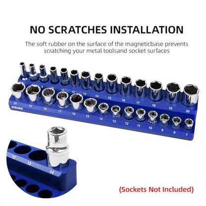 Magnetic Socket Organizer,6-Pack SAE & Metric 1/2,3/8,1/4 Inch Drive Sockets Holder,Holds 141 Standard/Deep Sockets,Blue and Red Magnetic Socket Tray(Sockets Not Included) - size: 1/2",3/8",1/4"SAE&METRIC/6PCS