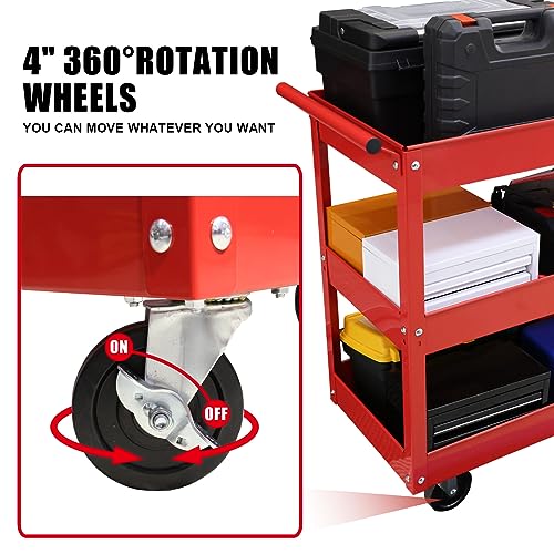 Torin APTC302B Steel Tool Service Push Cart with 3 Shelves and 200 lb Capacity, Red - color: Red, style: 3 Shelves