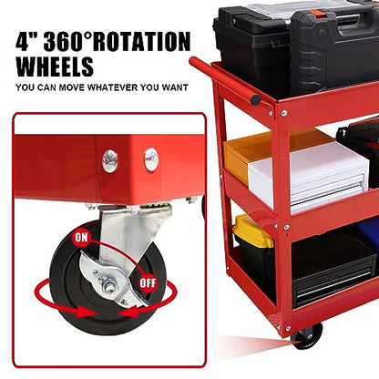 Torin APTC302B Steel Tool Service Push Cart with 3 Shelves and 200 lb Capacity, Red - color: Red, style: 3 Shelves
