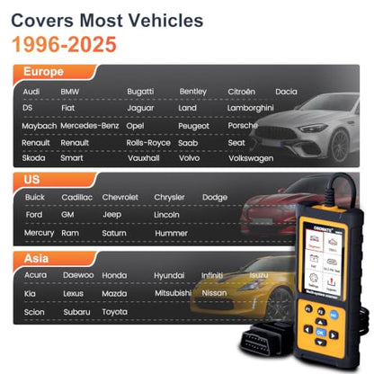 Full-System OBD2 Scanner Car Diagnostic Tool with ABS SRS Transmission Etc | Read & Clear Fault Codes; Read Live Data; Battery Voltage Test; Free Upgrade; Works for Cars and Trucks Since 1996
