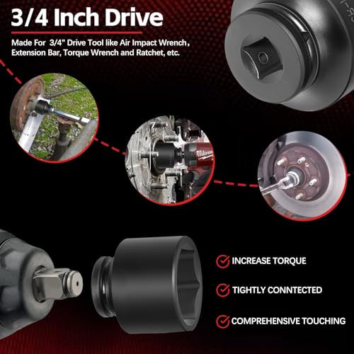 3/4'' Drive Spindle Axle Nut Impact Socket Set, 8 Pack Large Impact Socket Set, Axle Nut Socket Set, 6 Point SAE Size 2-1/16" to 2-1/2", For Wheel Hub Axle Nut Removal and Installation