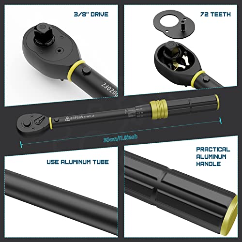 ANPUDS 3/8" Click Torque Wrench, 5-45 Ft-Lb/6.8-61 Nm, Lightweight Aluminum | ±3% Accuracy, Small Mini, 72-Tooth Reversible Ratchet, Dual Scale, for Bike, Motorcycle, Auto Spark Plug Repair, DIYers - size: 5-45 ft-lb / 6.8-61 Nm