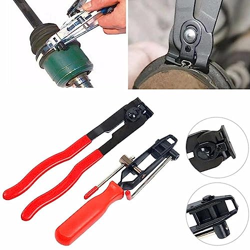 Heavy Duty Antiskid CV Joint Boot Clamp Pliers With Boot Clamps Kit, Banding Tools, Ear Boot Tie Pliers, 10 Crimp Bands, Automotive Hose Axle Plier for Most Cars (Red) - color: Red