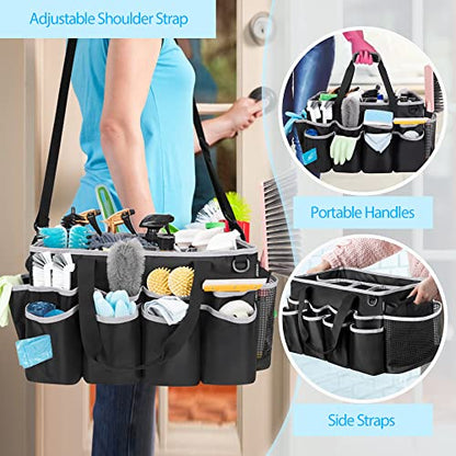 HODRANT Extra-large Wearable Cleaning Caddy with Pad, Handle & Divider | Cleaning Organizer Bag for Clean Products, Housekeeper Tote Car Wash Tools Bag for Detailing Supplies, Bag Only, Gray Edge - color: Black with gray edge