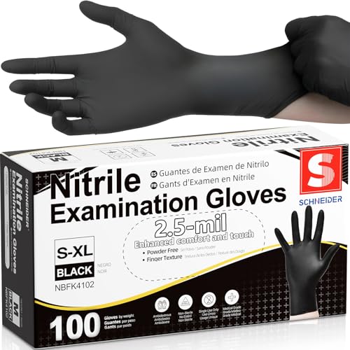 Schneider Medical Black Nitrile Gloves, Powder Free, Disposable Gloves Latex Free for Medical Exam, Food Prep & Cleaning - color: 02 Black(medium 100)