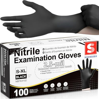 Schneider Medical Black Nitrile Gloves, Powder Free, Disposable Gloves Latex Free for Medical Exam, Food Prep & Cleaning - color: 01 Black(small 100)