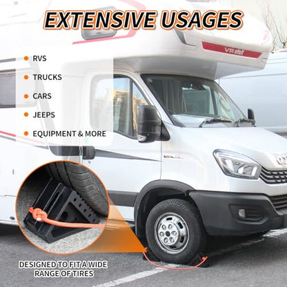 OULEME Premium Rubber Wheel Chocks with Carry Handles, Solid RV Tire Chocks for Camper, Travel Trailer, Trucks or ATV, Stable and Durable, 8.5" x 4" x 6" (4-Pack) - size: With Handles(M)
