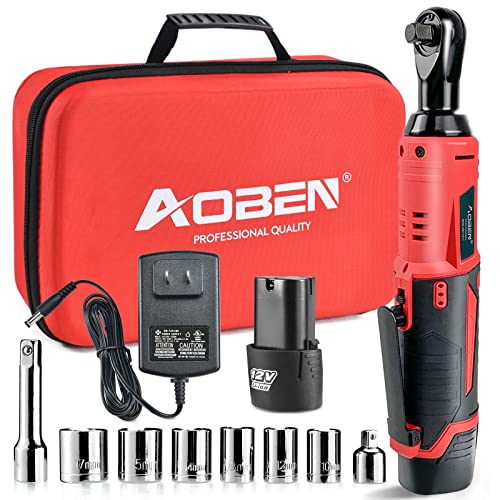 AOBEN 3/8" 12V Power Electric Ratchet Wrench Set with 1 2000mAh Lithium-Ion Battery And Charger - style: AB733-1E