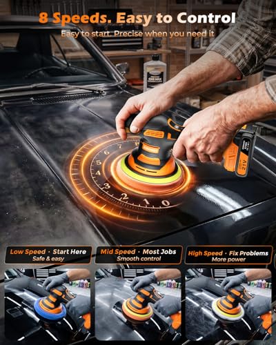 8-Speed Cordless Car Buffer Polisher Kit, 28 PCS Complete Kit | Long Runtime, Hard Carrying Case, for Waxing, Polishing and Scratch Removal on Cars, RVs and Boats, Ideal for Gift Giving