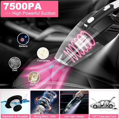 20Pcs Car Cleaning Wash Kit Interior Detailing Cleaner Kit with High Power Handheld Vacuum, Brush Set, Windshield Tool, Duster, Towels, Complete Car Care Tools, Pink - color: Pink, size: 20Pcs