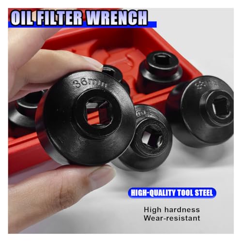 YoRise 7PCS Car Oil Filter Socket Set, 24, 27, 29, 30, 32, 36, 38mm Auto Fuel Filter Cap Installer Remover Kit, 3/8" Drive Vehicle Cap Wrench Tool for Most Cars SUV Truck (Red)