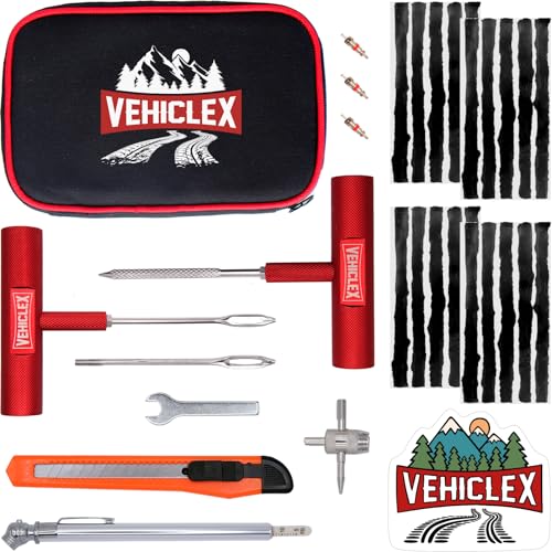 Vehiclex Tire Repair Kit for Plug and Patch with Aluminum Handled Tools - Emergency Kit in Zippered Bag for Car, Motorcycle, ATV, Tractor, Lawn Mower - size: Compact kit