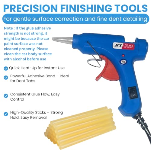 97 PCs Dent Puller Kit, PDR Tools-Car dent pop Out Tool kit | Paintless Dent Removal Kit with Golden Lifter, Bridge Puller, Slide Hammer T-Bar, Suction Cups, Glue Gun, Puller Tabs etc.