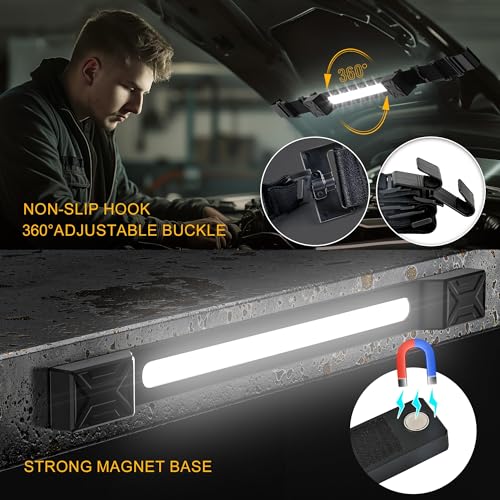 CLAKAP Flexible Magnetic Underhood Work Light, Auto Repair, Compact Storage | 2600LM COB, 5000mAh Type-C, expandable Velcro strap 31.5-110.2 in, 360 beam, 2 modes, magnetic 2-in-1
