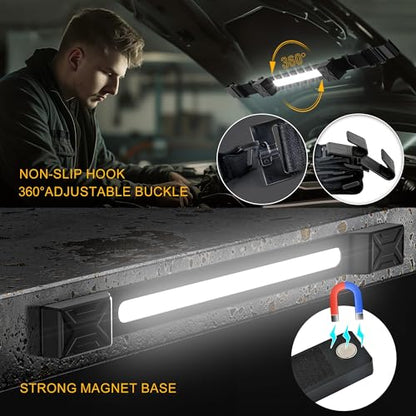 CLAKAP Flexible Magnetic Underhood Work Light, Auto Repair, Compact Storage | 2600LM COB, 5000mAh Type-C, expandable Velcro strap 31.5-110.2 in, 360 beam, 2 modes, magnetic 2-in-1