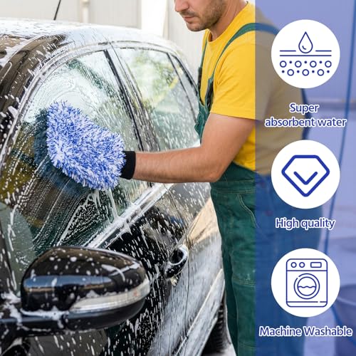 4 Pack Microfiber Car Wash Mitts Set 10x7 Inch Soft Suede Lining Car Wash Gloves, Highly Absorbent Scratch-Free Cleaning Cloths for Auto Detailing, Safe with All Soaps, Bucket (Blue) - color: Blue