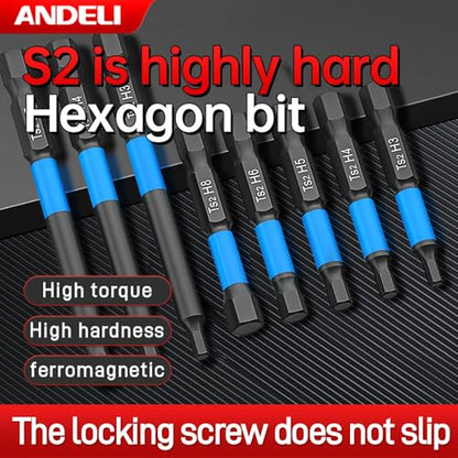 ANDELI Magnetic Hex Screwdriver Bit Set, 1/4” Hex-Shank，100mm Long 10pcs (Metric) Impact Allen Wrench Drill，with Storage Box, S2 Material, Metric & SAE - size: 100mm 10pcs (Metric)