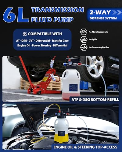 6L Transmission Fluid Pump, Pneumatic Fluid Transfer Pump w/ 15 ATF Adapters & 3 Suction Hoses, 2-Way Fluid Extractor/Dispenser for Transmission, Differential, Transfer Case & Gearbox Filling - size: 6L, Pneumatic