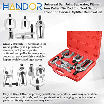 Handor Ball Joint Separator, 5-in-1 Mechanic Tools, Pitman Arm Puller, Tie Rod End Removal Tool Set for Front End Service, Splitter Removal Kit