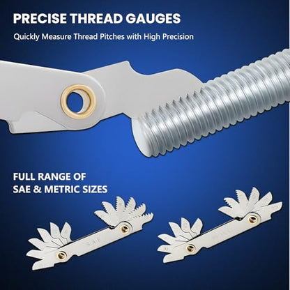 86-Piece Titanium-Coated Tap and Die Set – Professional Threading Tool Kit in SAE & Metric Sizes, HSS Thread Cutting & Rethreading Set for Automotive, Metalwork, Machinery, Plumbing & Repair Projects - size: 86 Pcs Professional Metric&SAE
