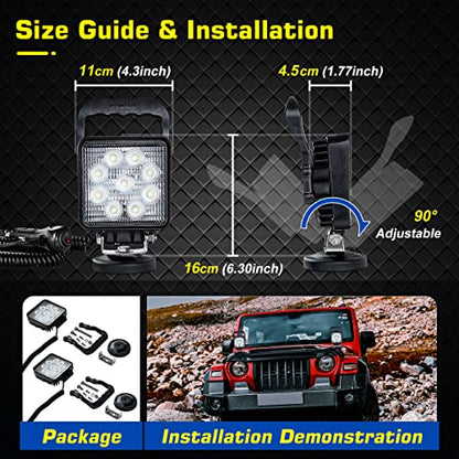 27W Portable LED Work Light Flood Lamp with Magnetic Base for Car, Off-Road, Truck, Boat, Tractor, Truck, Engineering Vehicle, Maintenance, Camping Light DC 9-32V