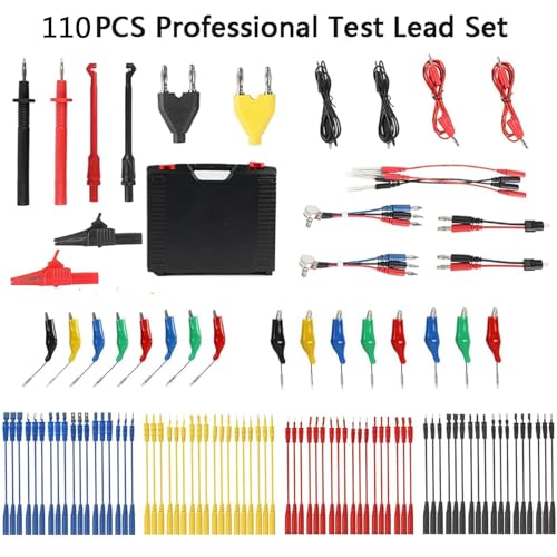 110pcs Automotive Circuit Test Leads Kit Multimeter Test Leads Kit Relay Tester Electric Tester Diagnostic Tool Automotive Back Probe Kit Wire Meter Leads with Alligator Clips and Black Carrying Case