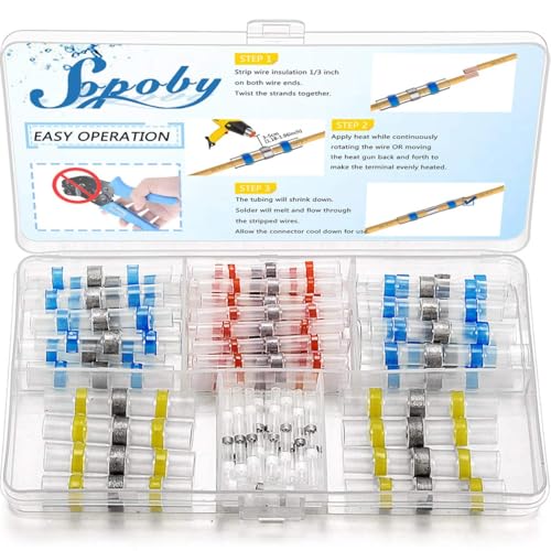 50pcs Solder Seal Wire Connector, Sopoby Solder Seal Heat Shrink Butt Connectors Terminals Electrical Waterproof Insulated Marine Automotive Copper(23Red 12Blue 10White 5Yellow) - size: 50 pcs