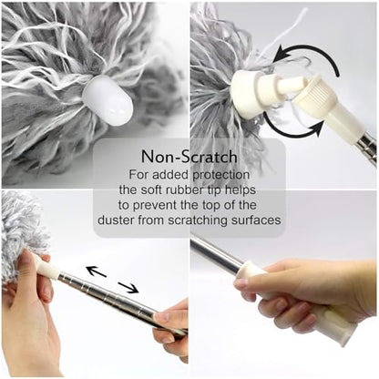 UIMO Microfiber Ceiling Fan Cleaner with 30–100" Telescopic Pole | Extendable Duster for High Ceilings and Fans, Bendable Washable Head, Reusable Cleaning Tool for Furniture, Cars, Keyboard - color: White