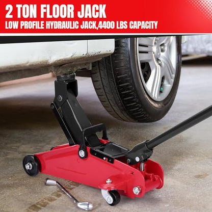 Low Profile Floor Jack,2 Ton Hydraulic Jack Floor Jack - 4400lbs Heavy Duty Iron Hydraulic Racing Floor Jack, Hydraulic Car Jack, Single Piston Quick Lift Pump, 3.35"-13" Height Lifting Range