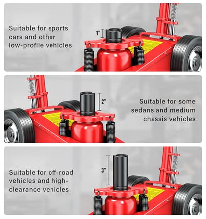 22 Ton 3-Position Air Hydraulic Floor Jack, 225mm - 435mm 44000lbs Pneumatic Hydraulic Heavy-Duty Truck Jack Air-Operated Axle Bottle Jack Service Repair Lifting Tool for Garages Repair Shops