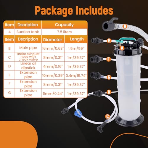 maXpeedingrods 2 Gallon/7.5 L Manual/Pneumatic Fluid Extractor, Automotive Oil Extractor Pump, Transmission Filler Pump Oil Vacuum Changer with 5pc Brake Bleeding Hose for Car, SUVs, Truck, Yachts