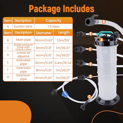 maXpeedingrods 2 Gallon/7.5 L Manual/Pneumatic Fluid Extractor, Automotive Oil Extractor Pump, Transmission Filler Pump Oil Vacuum Changer with 5pc Brake Bleeding Hose for Car, SUVs, Truck, Yachts