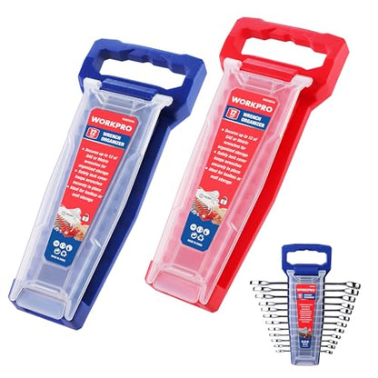 WORKPRO 2-Piece Wrench Organizer, 24-Slot Wrench Holder Set with Lock Cover | Plastic Wrench Storage Metric & SAE Compatibility (Up to 19mm or 7/8), Premium Quality Tool Trays with Carrying Handle - style: Plastic Wrench Organizer(2PC)