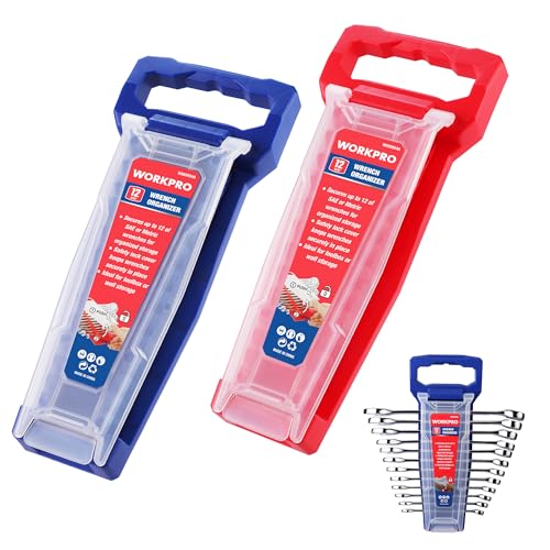 WORKPRO 2-Piece Wrench Organizer, 24-Slot Wrench Holder Set with Lock Cover | Plastic Wrench Storage Metric & SAE Compatibility (Up to 19mm or 7/8), Premium Quality Tool Trays with Carrying Handle - style: Plastic Wrench Organizer(2PC)