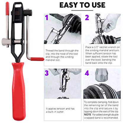 Swpeet 10Pcs Ear Clamp Pliers with CV Boot Clamps Kit, Ear Boot Tie Pliers, Car Band Tool Kit, Automotive Hose Axle Plier CV Clamp Tool CV Joint Banding Tools for Most Cars