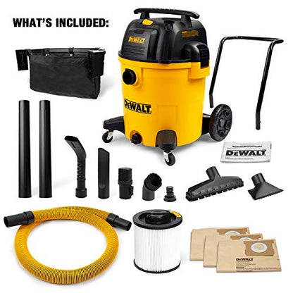 DEWALT DXV16PA 16 Gallon Poly Wet/Dry Vac/Acc, 6.5HP Shop Vacuum Wet/Dry for Jobsite/Workshop, Yellow - size: 16 gallon