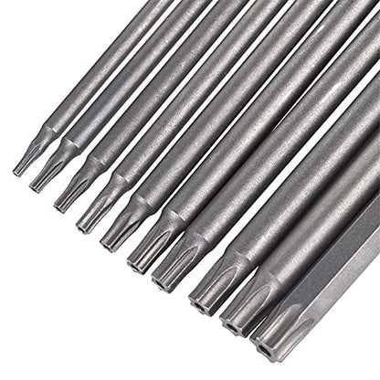 YDLQWCZ 10 Pieces Torx Security Screwdriver Drill Bit Set T6 T7 T8 T10 T15 T20 T25 T27 T30 T40 Torx Bits 1/4 Inch Magnetic Hex Shank 4 Inch Length S2 Steel Tamper Proof Star Screwdriver Bits Tools