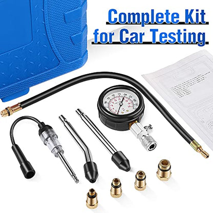 9 Pcs Automotive Compression Tester Kit and Spark Plug Tester, Blue | 0-300PSI Universal Car Motorcycle Chainsaw Outboard Motor Snowmobile Engine Testing Tools for Cylinder Pressure Gauge - color: Blue
