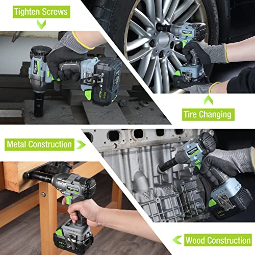 WORKPRO Cordless Impact Wrench 1/2", 20V Brushless Impact Gun, High Torque | 370 Ft-Lbs (500N.M), Variable Speeds, with 4.0 Ah Battery, Fast Charger, 4 Impact Sockets and Storage Case