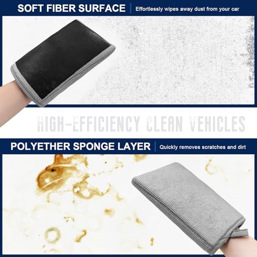 2 PCS Car Clay Mitt, Anti-Scratch Microfiber Auto Detailing and Polishing Clay Towel, Reusable Cleaning Clays Bar Glove for Cars SUVs Motorcycles, Car Accessories (Gray) - color: Gray