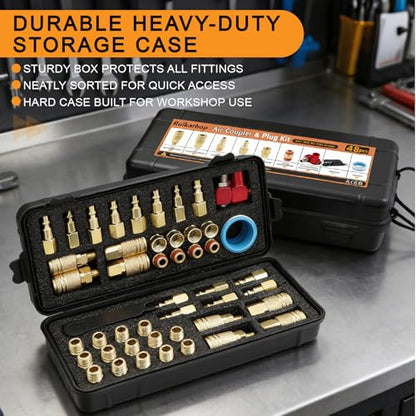 48Pcs 1/4" Quick Connect Air Hose Fittings, 1/4" NPT Air Compressor Fittings Kit with Swivel, Brass-Plated Pneumatic Tool Couplers and Plugs Set for Pneumatic Tools - size: 48 Pieces