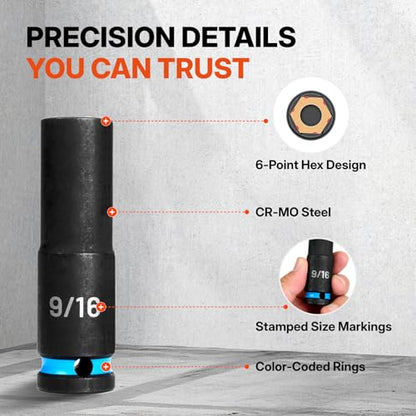 BLACK CANYON 29-Piece 1/2" Drive Deep Impact Socket Set, SAE & Metric 6-Point Sockets, Cr-Mo Impact Grade Steel, Includes 3" Extension Bar, Storage Case for Auto, Truck & Industrial Repair - size: 29 Piece