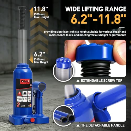 DNA Motoring 2 tons / 4000 lbs Lifting Automotive Welded Hydraulic Bottle Jackfor Sedans Repair, with Manual Handle & Carrying Storage Case, Blue - color: blue, style: 2 ton