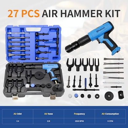 27PCS Air Hammer Kit, Pneumatic Hammers 2500 BPM, Air Hammer Piece Chisel Set with Carrying Case & Gloves - style: 27 PCS