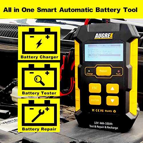 KW510 12V Car Battery Tester, 4Ah-100Ah Battery Load Tester Digital Display | Fully Automatic Smart Charger Automotive Pulse Repair Maintainer, Trickle Charger Battery Desulfator