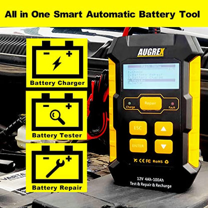 KW510 12V Car Battery Tester, 4Ah-100Ah Battery Load Tester Digital Display | Fully Automatic Smart Charger Automotive Pulse Repair Maintainer, Trickle Charger Battery Desulfator