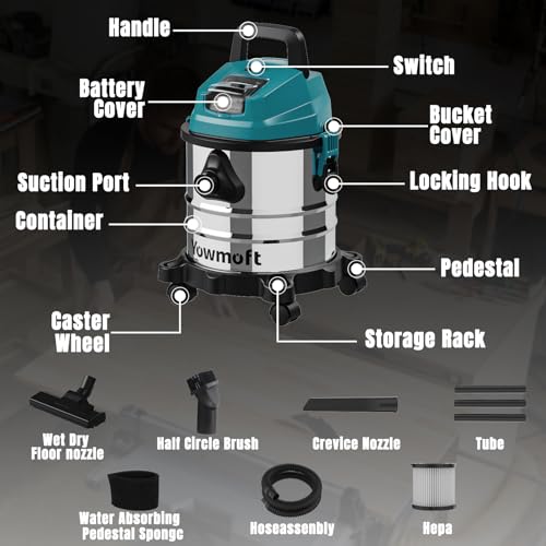 4 Gallon Cordless Shop Vac Compatible with 18V Battery, Cordless Shop Vacuum Wet and Dry with 16 Kpa Strong Suction & Blower, Battery Powered Shop Vac for Car, Home and Garage (Tool Only)