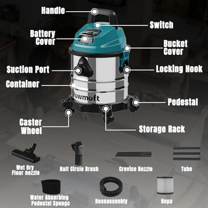 4 Gallon Cordless Shop Vac Compatible with 18V Battery, Cordless Shop Vacuum Wet and Dry with 16 Kpa Strong Suction & Blower, Battery Powered Shop Vac for Car, Home and Garage (Tool Only)